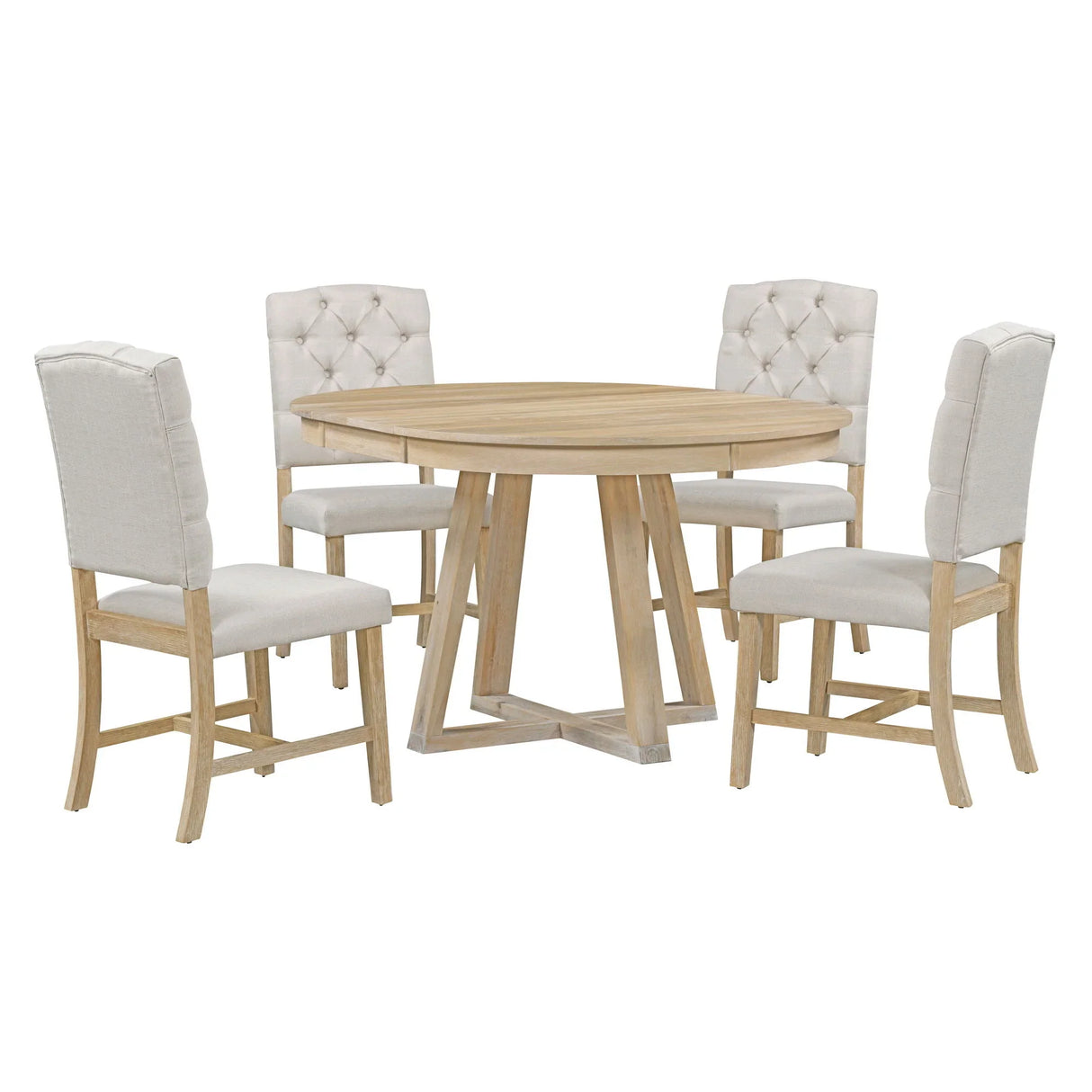 Retro Functional Dining Set, Round Table With Leaf And Upholstered Chairs For Dining Room And Living Room - Furniture Home Direct