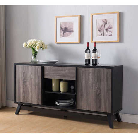 TV Stand With 2 Doors, 1 Drawer And 6 Shelves - Black / Gray - Furniture Home Direct
