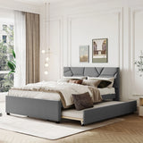 Upholstered Platform Bed With Brick Pattern Headboard And Twin Long Size Trundle - Furniture Home Direct