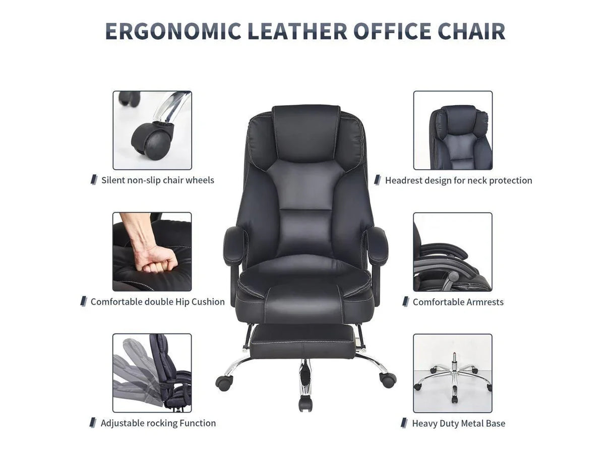 Big And Tall Office Chair, High Back Ergonomic Office Chair With Footrest, Executive - Black - Furniture Home Direct
