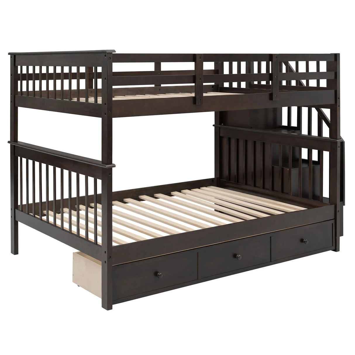 Stairway Bunk Bed With Storage And Guard Rail For Bedroom - Furniture Home Direct