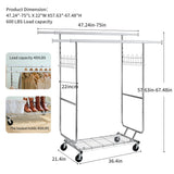Heavy Duty Double Clothing Garment Rack With Shelves - Silver - Furniture Home Direct