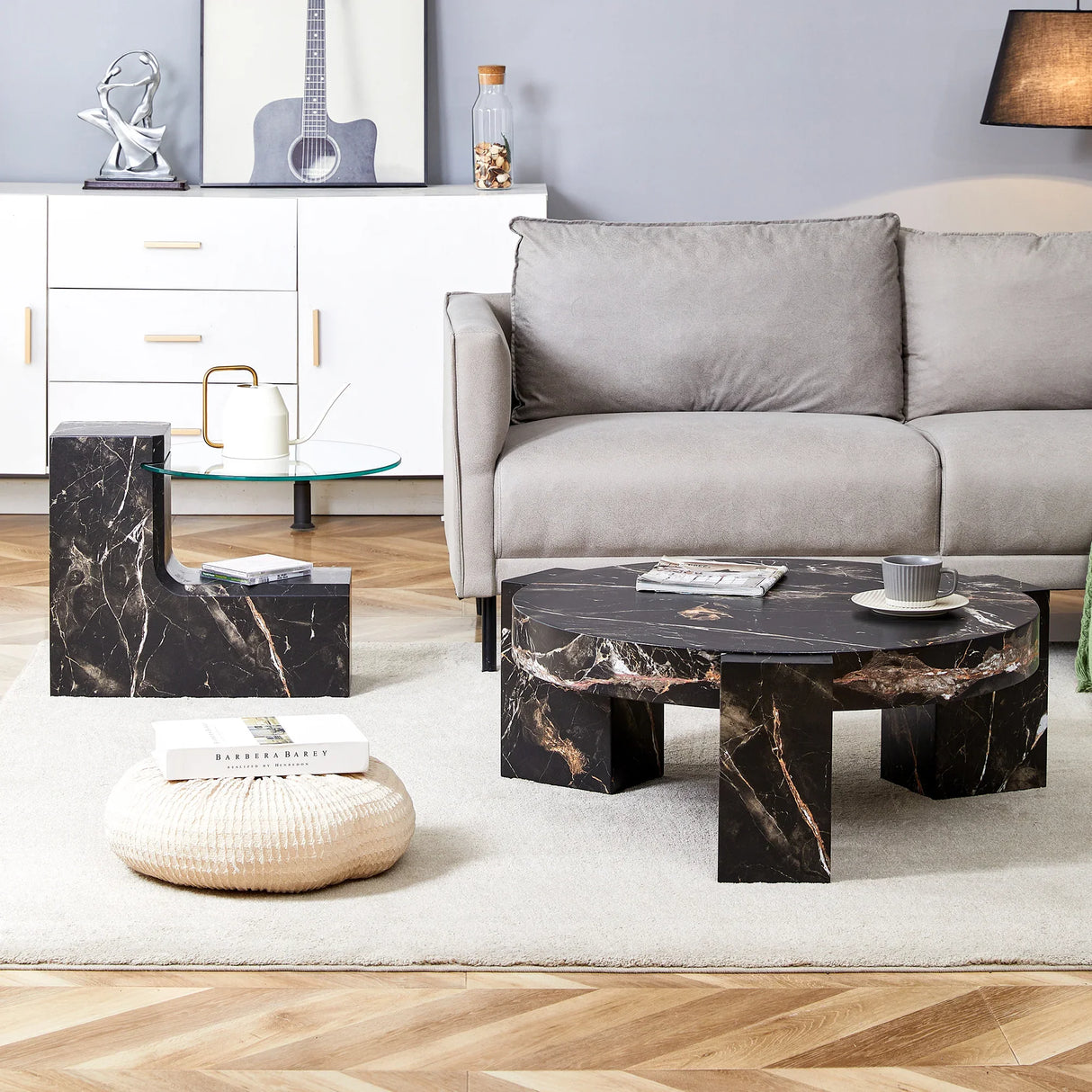 Detachable Double-Decker Black Patterned Coffee Table - Furniture Home Direct