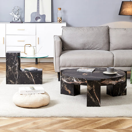 Detachable Double-Decker Black Patterned Coffee Table - Furniture Home Direct