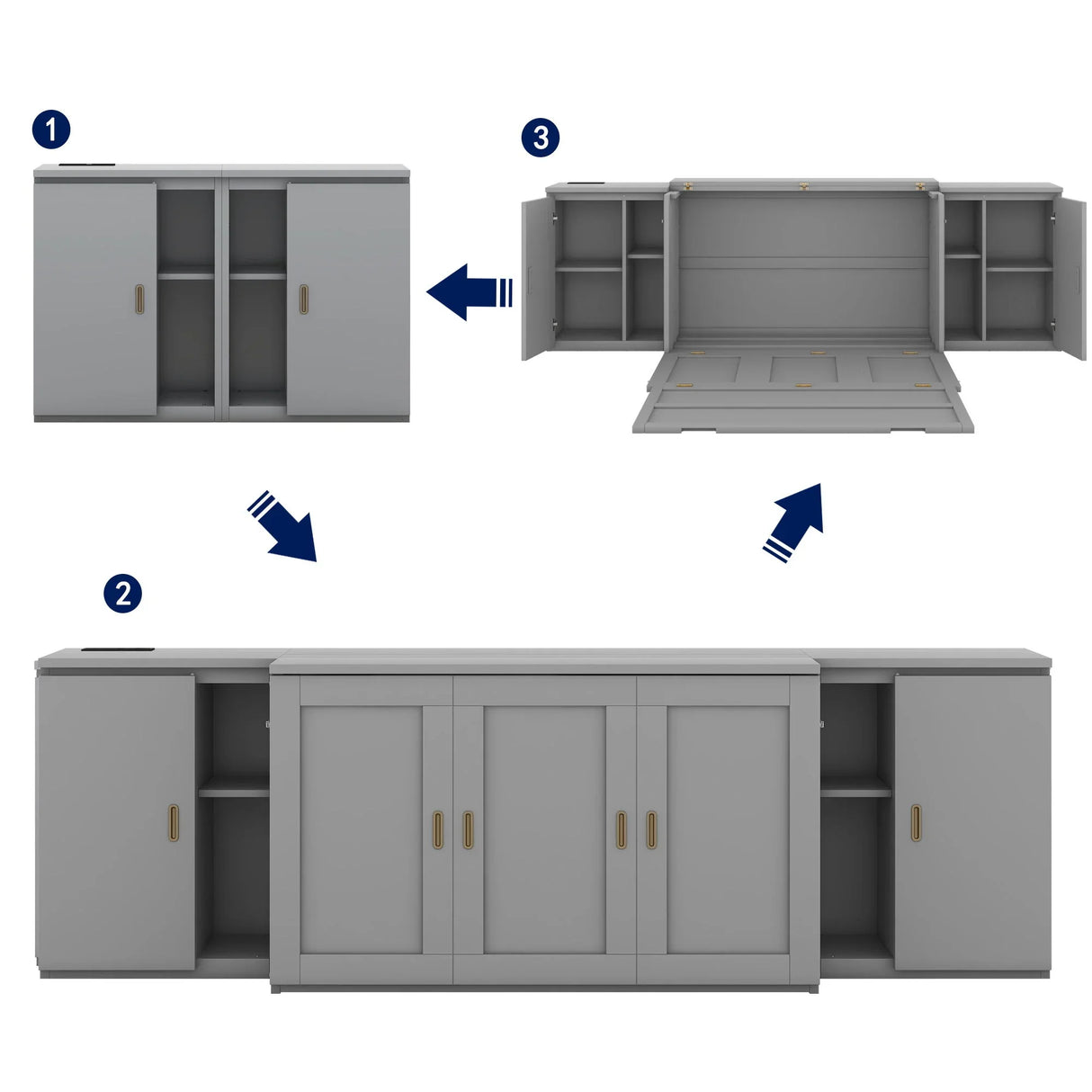 Murphy Bed With Shelves, Cabinets And USB Ports - Furniture Home Direct