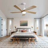 Indoor Ceiling Fan With Dimmable Led Light 5 Solid Wood Blades Remote Control Reversible Dc Motor With Smart App Control - White - Furniture Home Direct