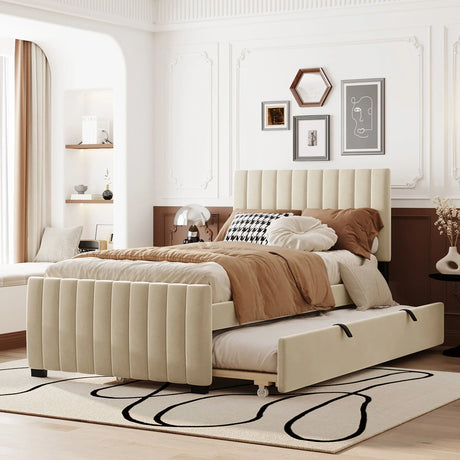 Upholstered Design Platform Bed With Trundle - Furniture Home Direct