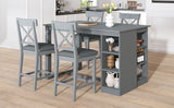 Solid Wood Farmhouse Counter Height Dining Table Set With 3 Tier Storage Shelves - Furniture Home Direct