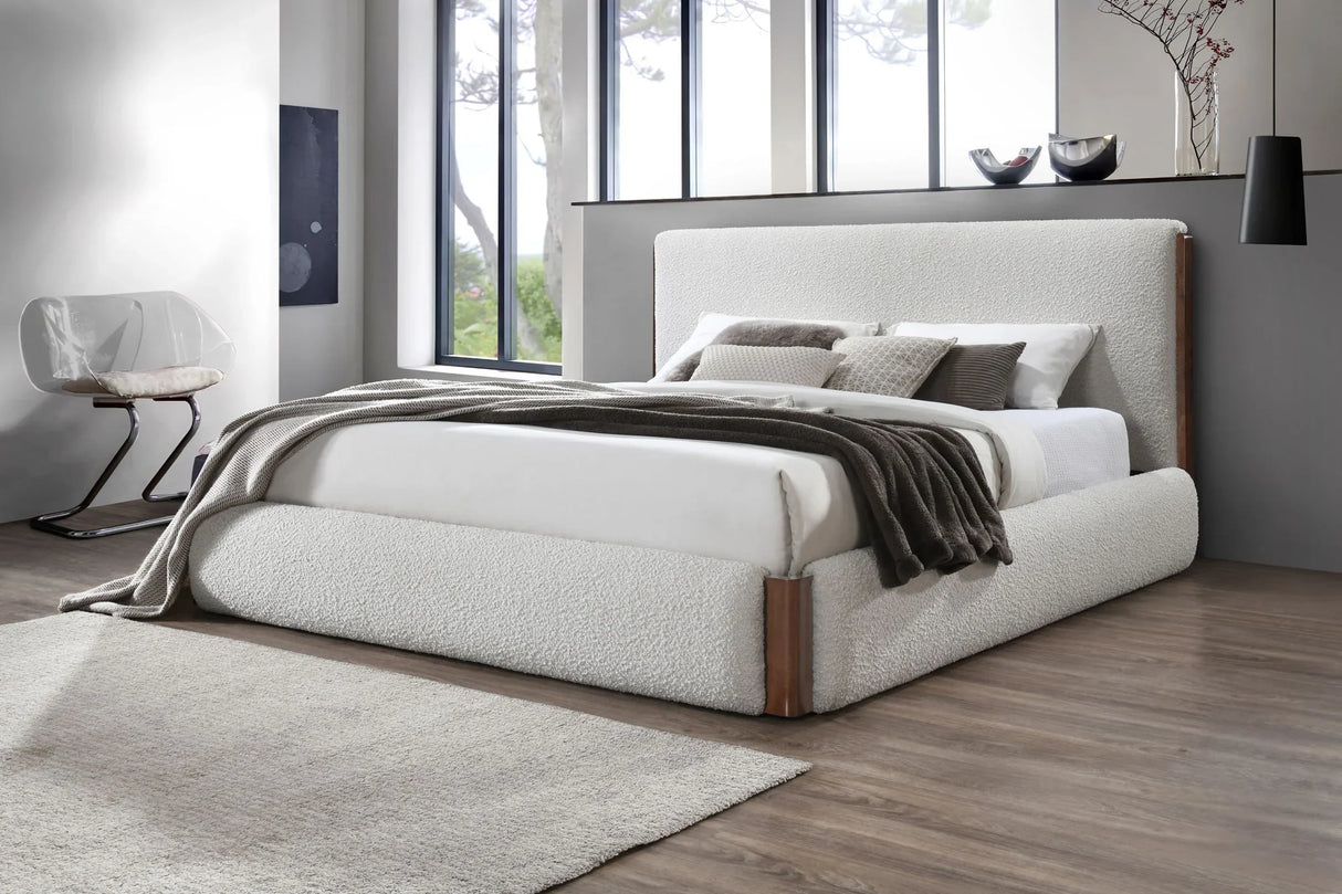 Sandro - Eastern King Bed Boucle - Walnut / White - Furniture Home Direct