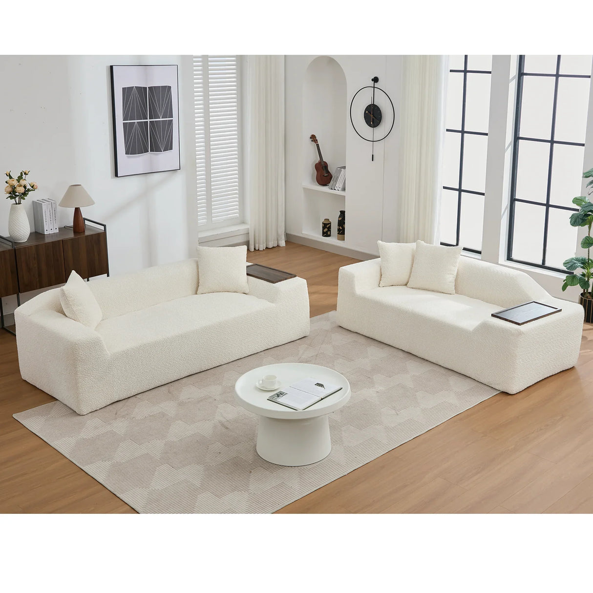 2 Piece Boucle Cloud Living Room Set, Beige - Furniture Home Direct