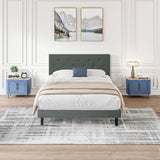 Modern Upholstered Platform Bed Frame With Button Tufted Linen Fabric Headboard - Furniture Home Direct
