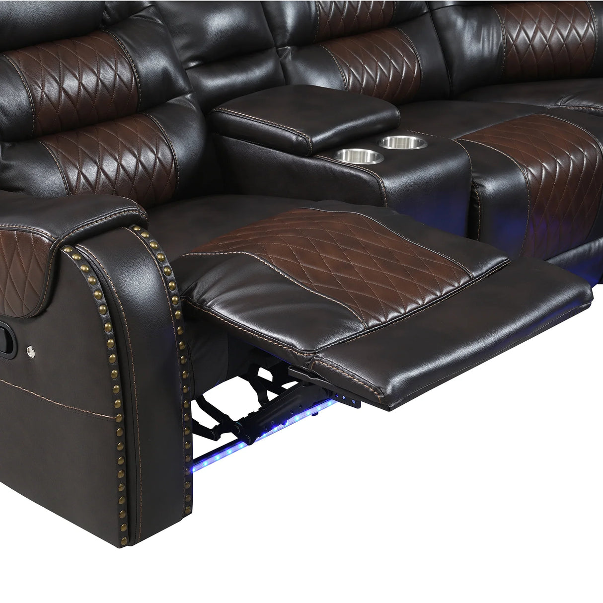 Sectional Sofa with Manual Recline LED Lights Black Brown - Furniture Home Direct