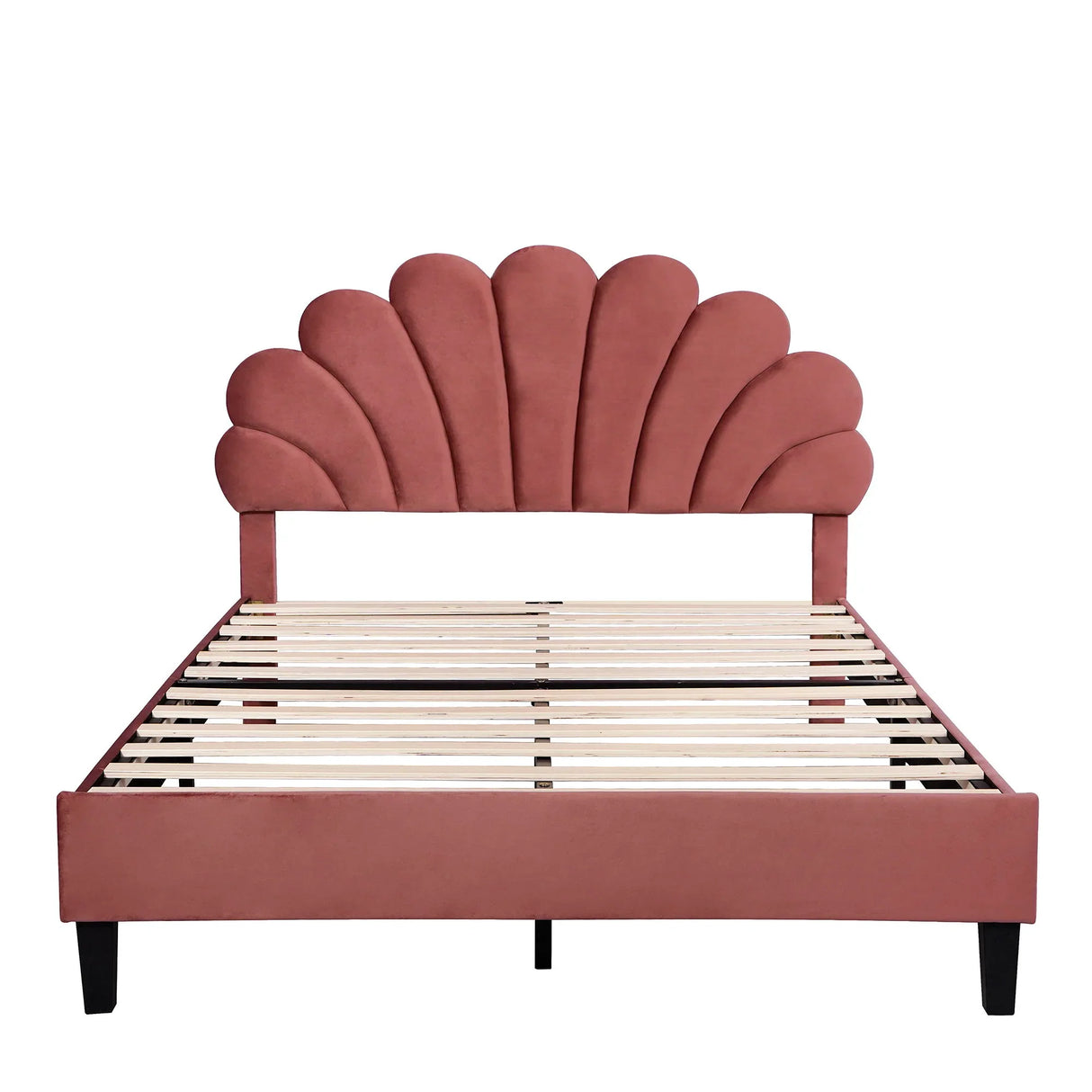 Upholstered Platform Bed With Flower Pattern Velvet Headboard - Furniture Home Direct