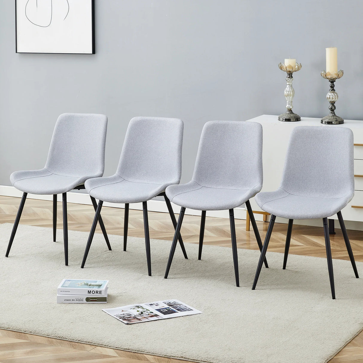 Dining Chair Set Modern Light Upholstered Fabric Chairs Gray - Furniture Home Direct