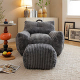 Giant Plush Bean Bag Chair With Armrests And Footstool - Furniture Home Direct
