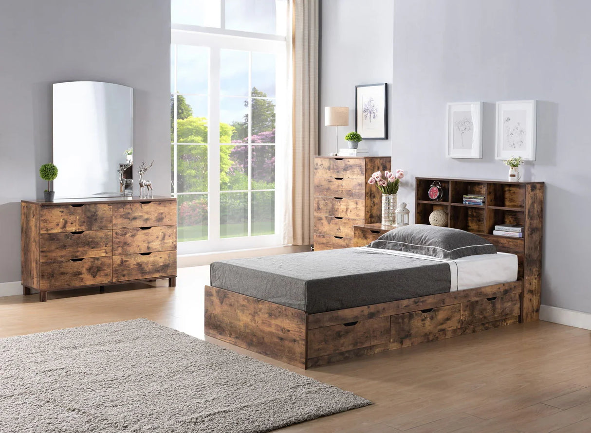 Bookcase Headboard 6 Shelves 3 Shelves Adjustable Top Panel Rounded Corners - Furniture Home Direct