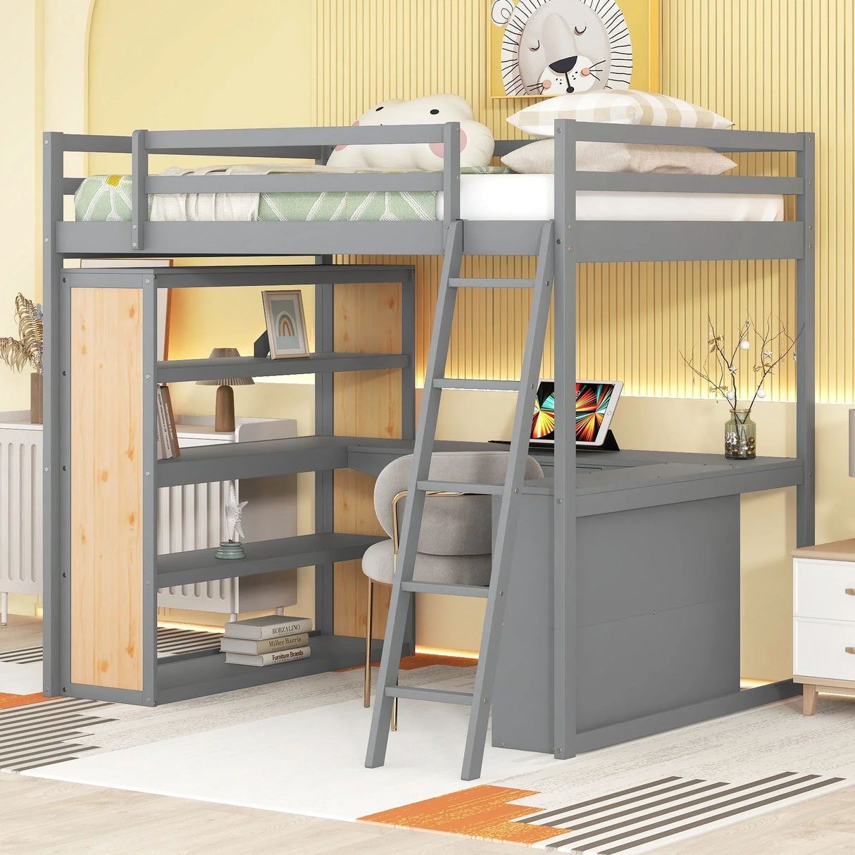 Loft Bed With Ladder, Shelves, And Desk - Furniture Home Direct