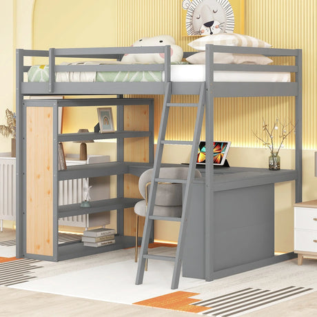 Loft Bed With Ladder, Shelves, And Desk - Furniture Home Direct
