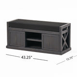Wood Bench With 2 Open Shelves And Water Resistant Cushion - Dark Gray
