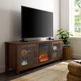 Modern Farmhouse 2 Door Glass Windowpane 70" TV Stand For 80" TVs - Furniture Home Direct