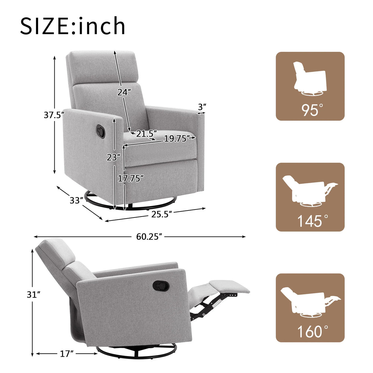 Modern Upholstered Rocker Nursery Chair Plush Seating Glider Swivel Recliner Chair - Furniture Home Direct