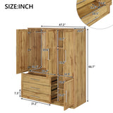 Wardrobe Armoire with Four Doors and Three Drawers Natural - Furniture Home Direct