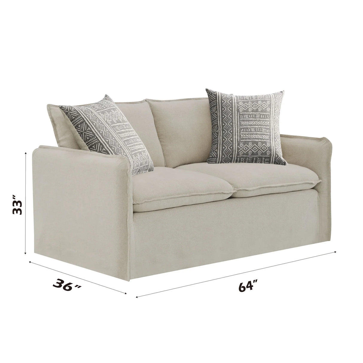 Upendo - Pattern Linen Loveseat With 2 Toss Pillows - Beige - Furniture Home Direct