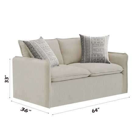 Upendo - Pattern Linen Loveseat With 2 Toss Pillows - Beige - Furniture Home Direct