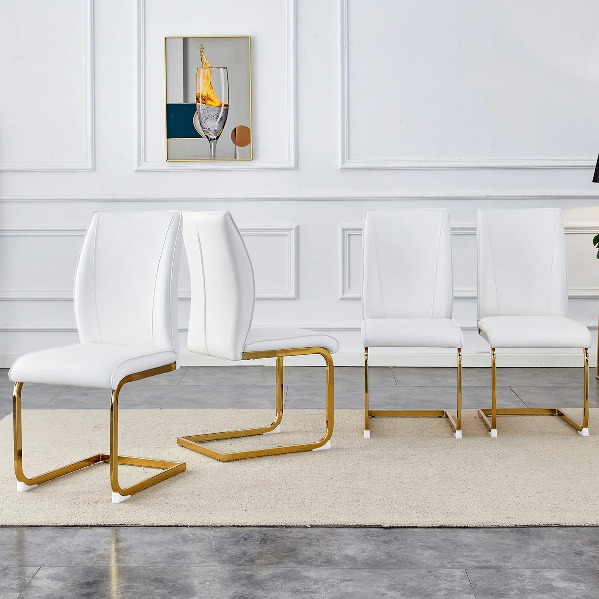 Dining Chairs Gold Frame Upholstered Set of 4 White - Furniture Home Direct