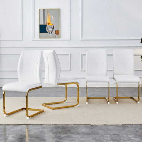 Dining Chairs Gold Frame Upholstered Set of 4 White - Furniture Home Direct