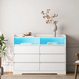 6 Drawer Dresser For Bedroom With LED Lights, Sturdy Frame - White - Furniture Home Direct