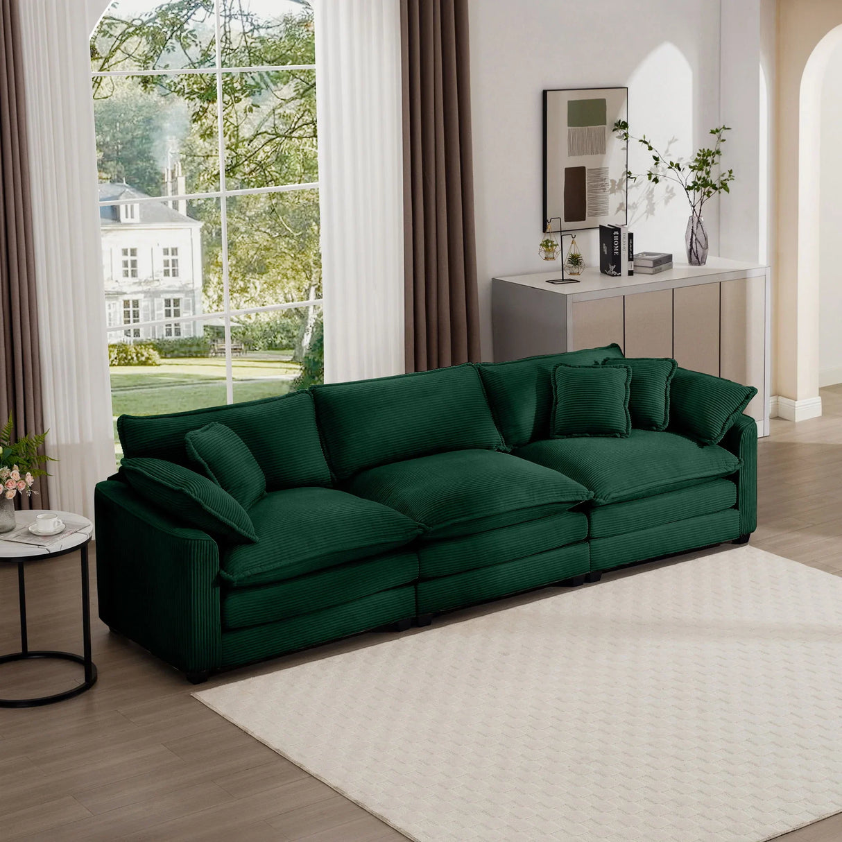 Mid-Century Modern 3 Seater Sectional Sofa With Arm And Throw Pillows - Furniture Home Direct