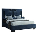 Queen Bed Upholstered Tufted Modern Panel Bed Navy Blue - Furniture Home Direct
