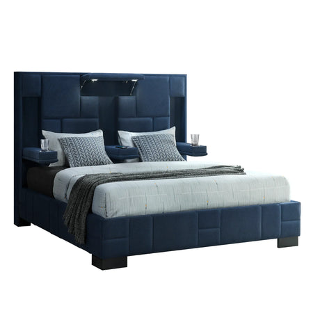Queen Bed Upholstered Tufted Modern Panel Bed Navy Blue - Furniture Home Direct