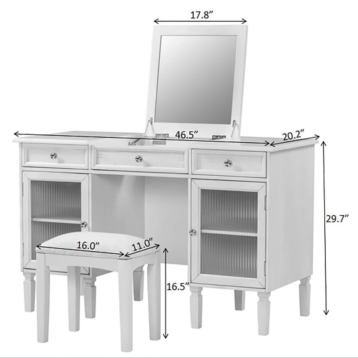 Multi Functional 2 In 1 Vanity Desk With Flip Top Mirror Material - White Oak - Furniture Home Direct