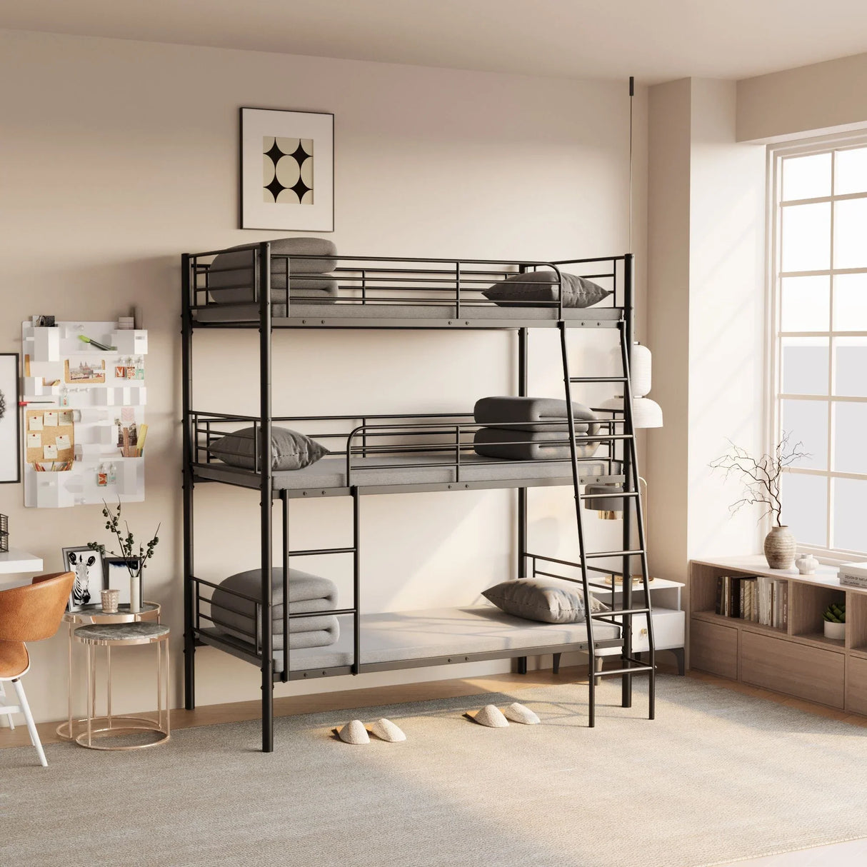 Twin Size Metal Triple Bunk Bed For Bedroom And Dormitory, Convertible Into 3 Separate Beds - Black - Furniture Home Direct