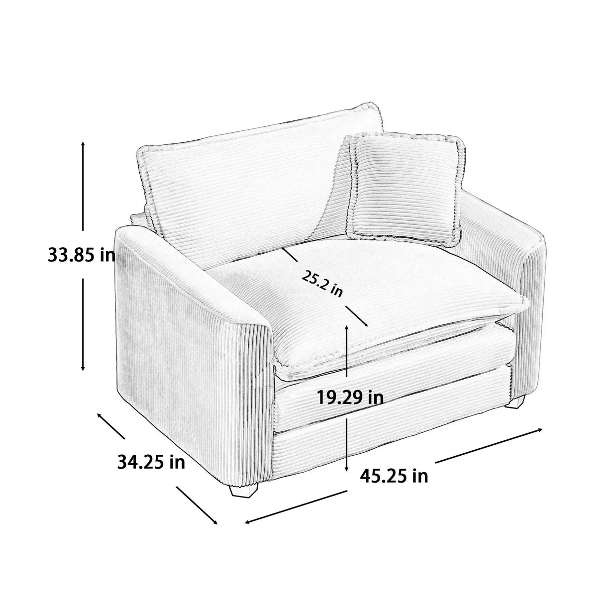 Modern Classic Corduroy Fabric Single Chair Deep Seat Sofa With Pillow - Furniture Home Direct