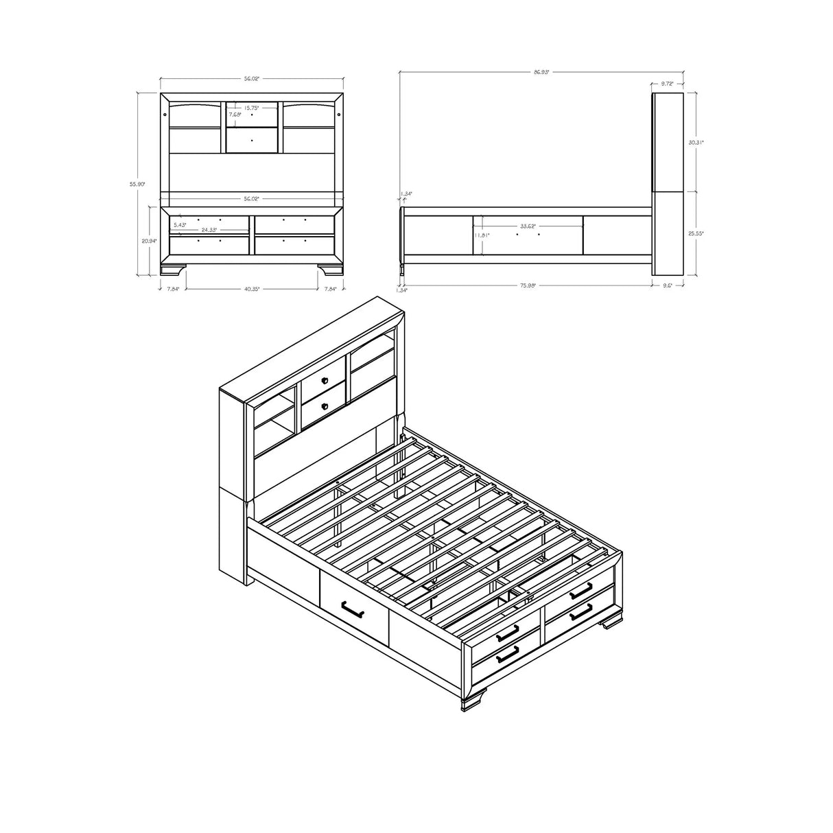 Civic - 5 Piece Bedroom Set With Storage Drawers - Furniture Home Direct
