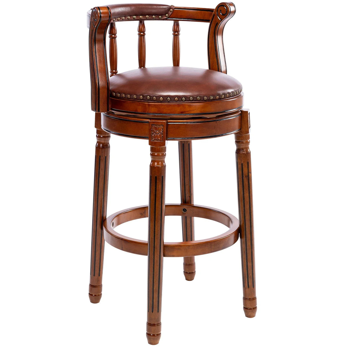 Swivel Cow Top Leather Wooden Bar Stool, 360 Degree Swivel Bar Height Chair With Backs For Home Kitchen Counter - Furniture Home Direct