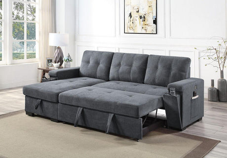 Toby - Woven Fabric Reversible Sleeper Sectional Sofa With Storage Chaise Cup Holder Charging Ports And Pockets - Furniture Home Direct