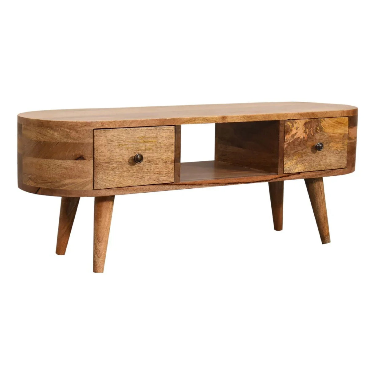 Mini Wooden Rounded Entertainment Unit - Oak - Furniture Home Direct