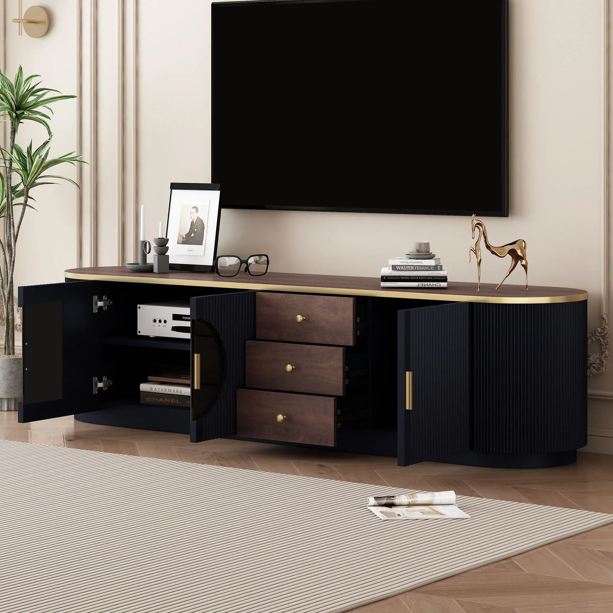 Modern Minimalist TV Stand For TVs Up To 80" With 3 Drawers And 1 Shelf - Furniture Home Direct