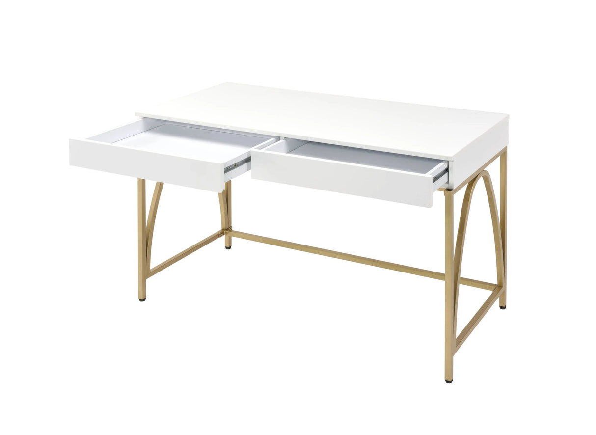 Vanity Desk High Gloss Gold Finish for Bedroom White - Furniture Home Direct