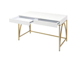 Vanity Desk High Gloss Gold Finish for Bedroom White - Furniture Home Direct