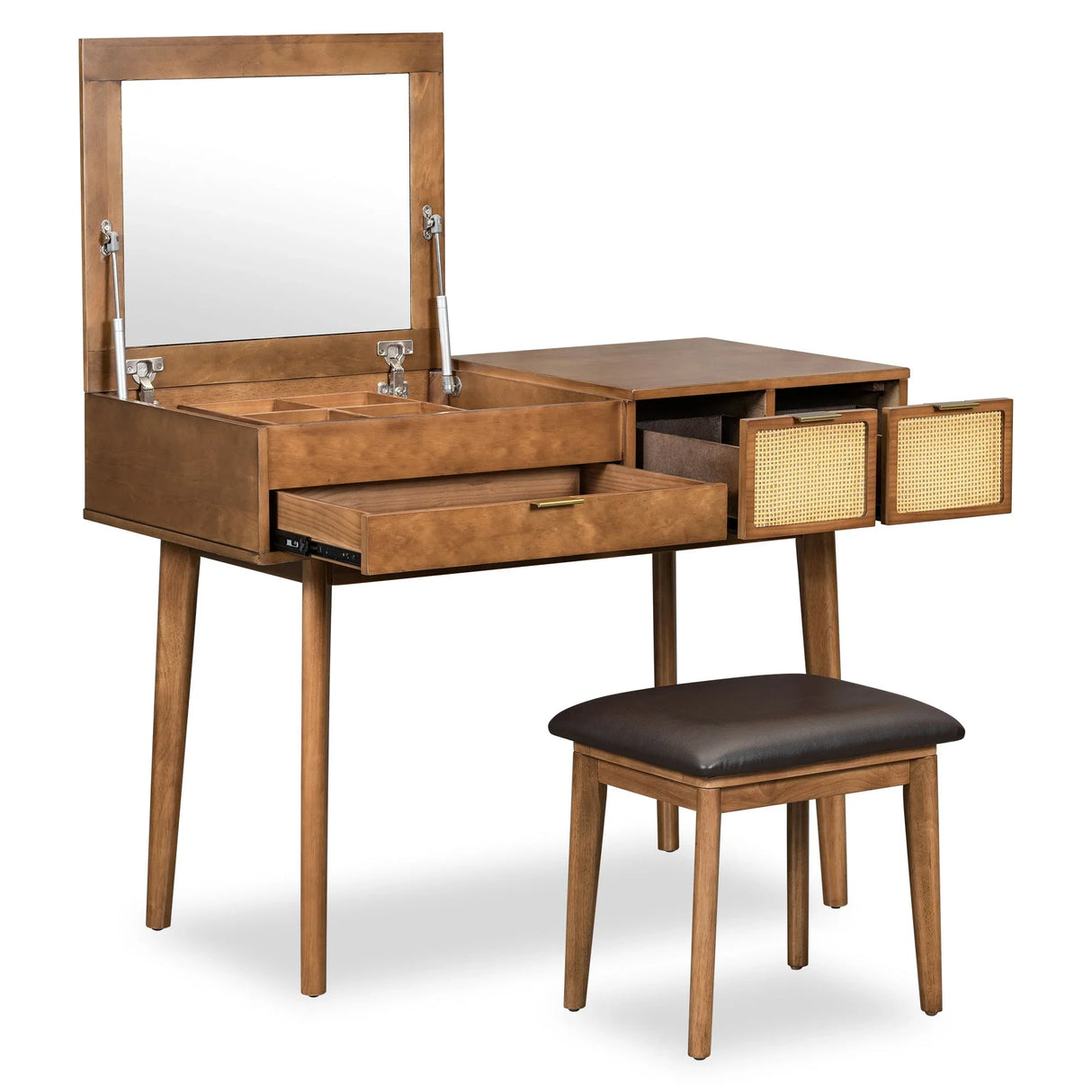 Classic Wood Makeup Vanity Set With Flip-Top Mirror And Stool, Dressing Table With Three Drawers And Storage Space - Furniture Home Direct