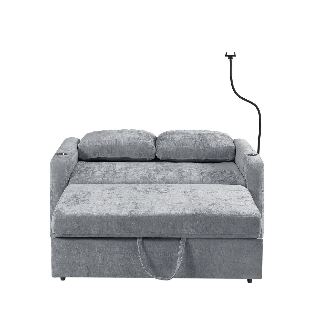 Sleeper Sofa With Adjustable Backrest, Two Cup Holders, Phone Holder, Three Charging Ports And Side Storage Pockets - Gray - Furniture Home Direct