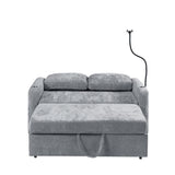 Sleeper Sofa With Adjustable Backrest, Two Cup Holders, Phone Holder, Three Charging Ports And Side Storage Pockets - Gray - Furniture Home Direct