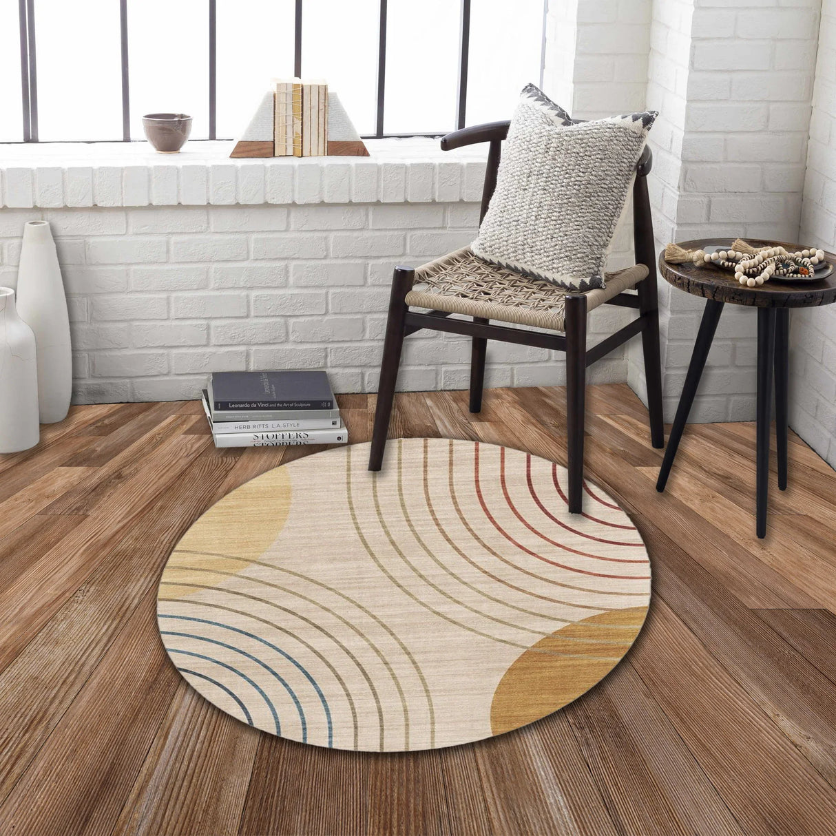 Rabbit - Washable Non - Slip Round Rug - Ivory / Light Brown - Furniture Home Direct