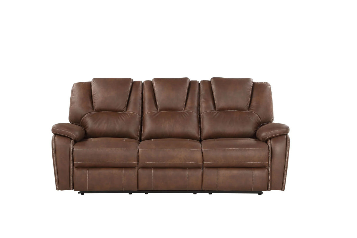 Reclining Sofa Faux Leather Manual Recline Comfort Brown - Furniture Home Direct