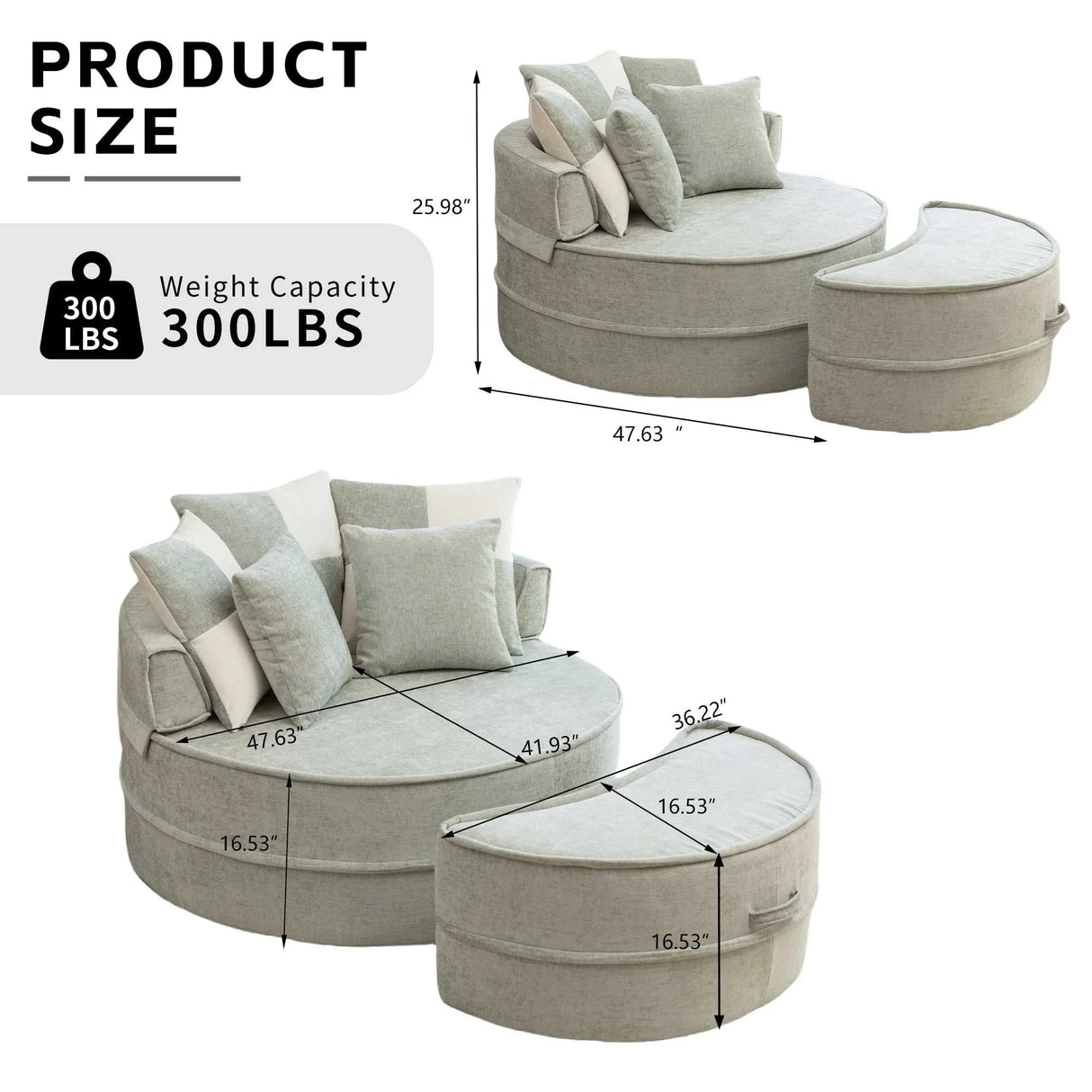 Modern Oversized Round Barrel Accent Chair With Ottoman - Furniture Home Direct